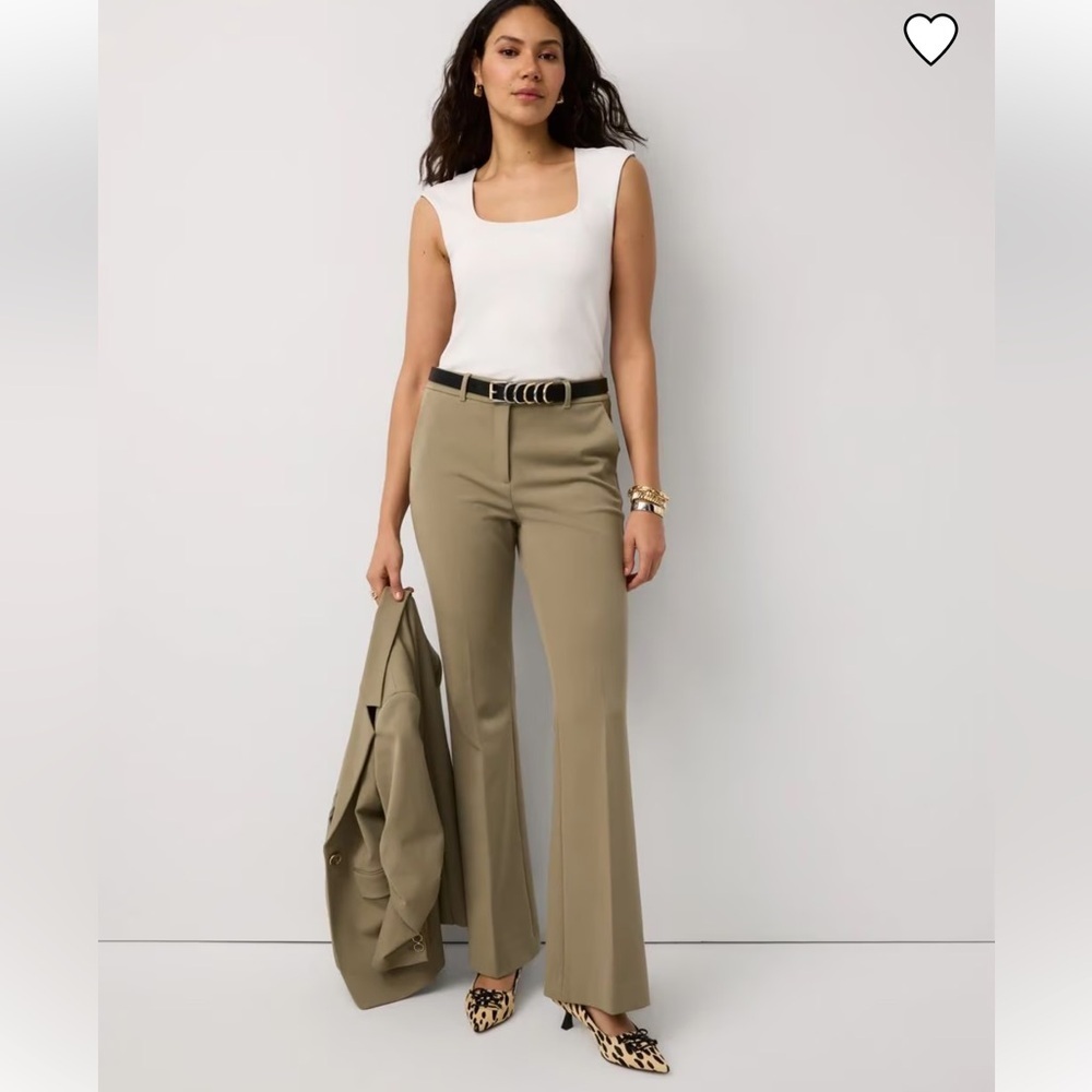 White House Black Market Tan Khaki Flare Pants Trousers Size 0